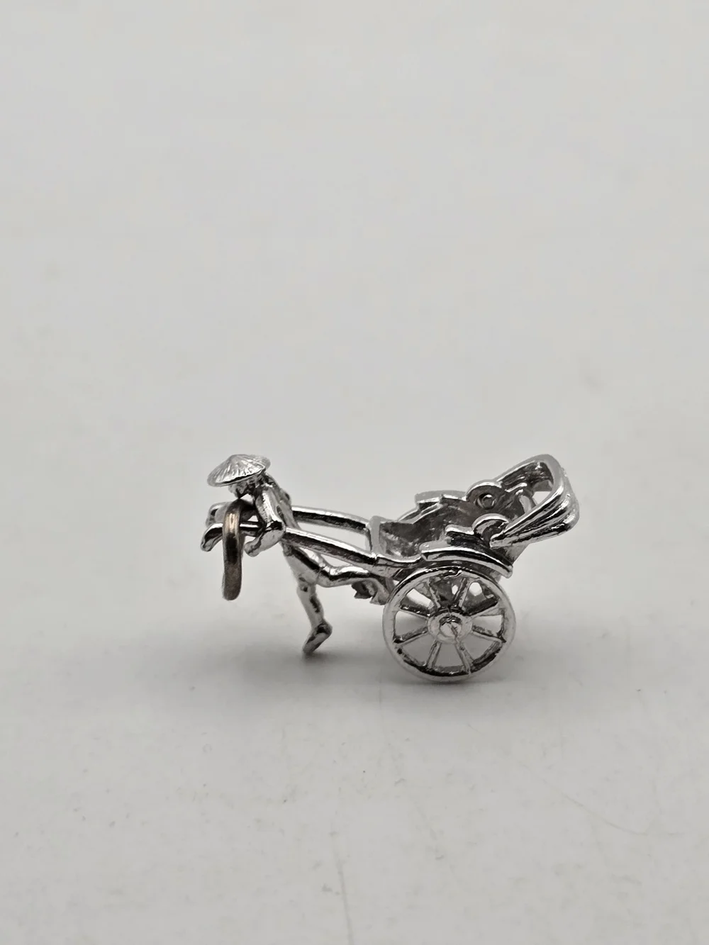 Sterling Silver Moveable Rickshaw Man Pulling Cart Charm